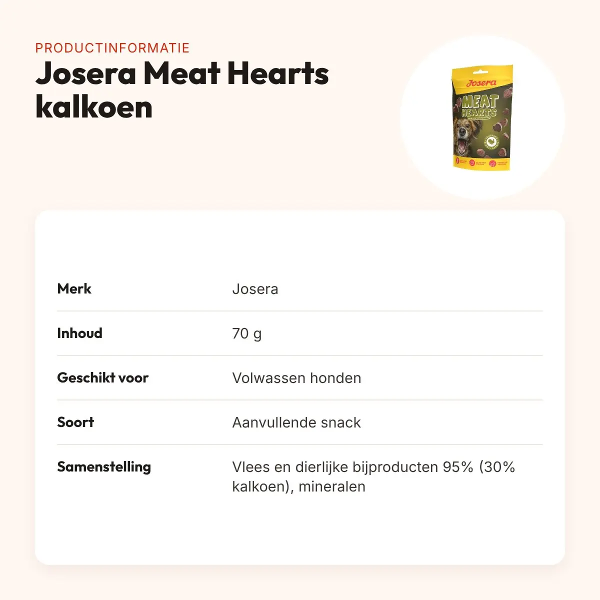 Josera Meat Hearts kalkoen 70 g – zachte trainingssnack – productinformatie