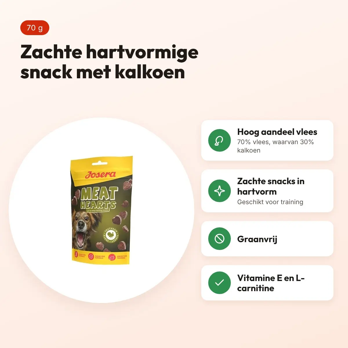 Josera Meat Hearts kalkoen 70 g – zachte trainingssnack – voordelen