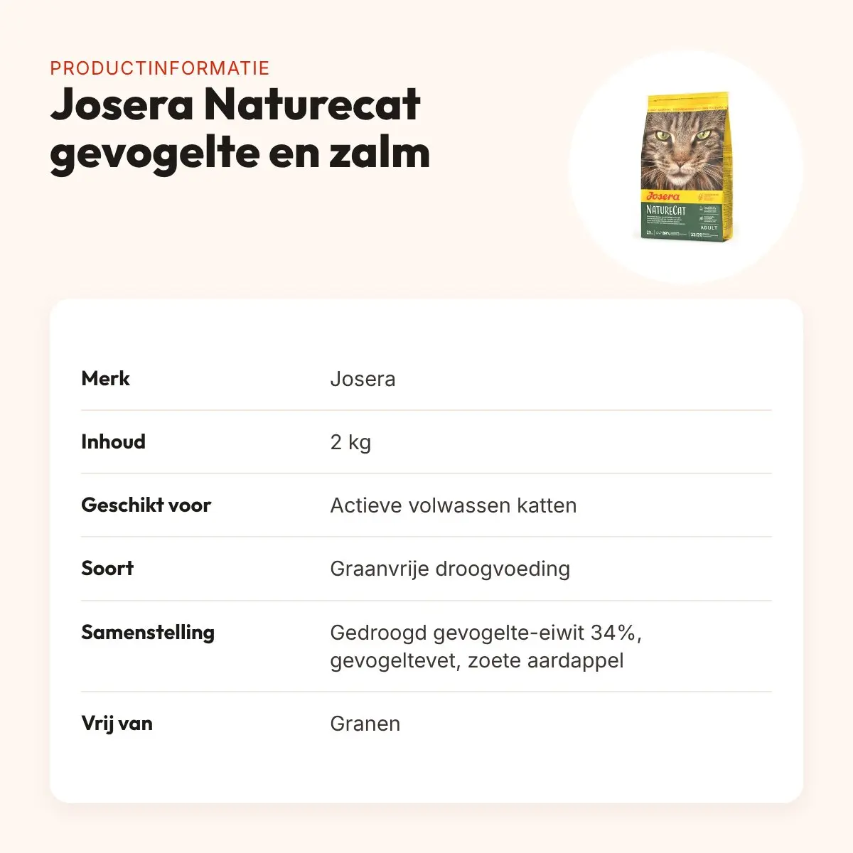 Josera Naturecat kattenvoer 2 kg – graanvrij, gevogelte en zalm – productinformatie