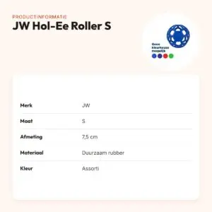 JW Hol-Ee Roller hondenbal S 7,5 cm – rubber, vulbaar met snacks, assorti – productinformatie