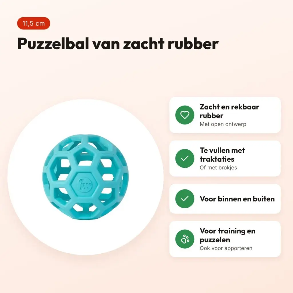 JW Hol-ee Roller Trend-ee hondenbal blauw 11,5 cm – puzzelbal van rubber – voordelen