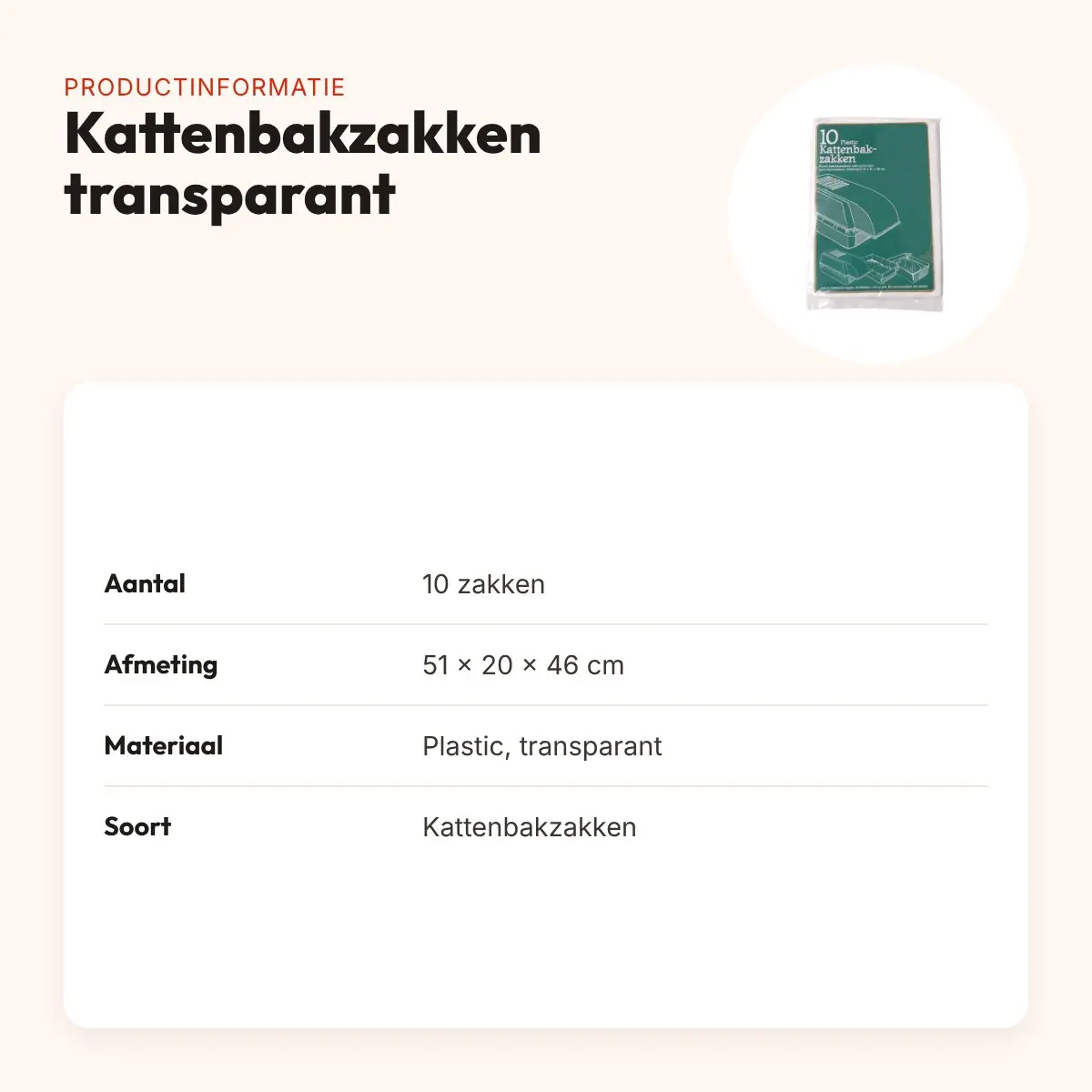 Kattenbakzakken transparant 51 x 20 x 46 cm – 10 stuks – productinformatie