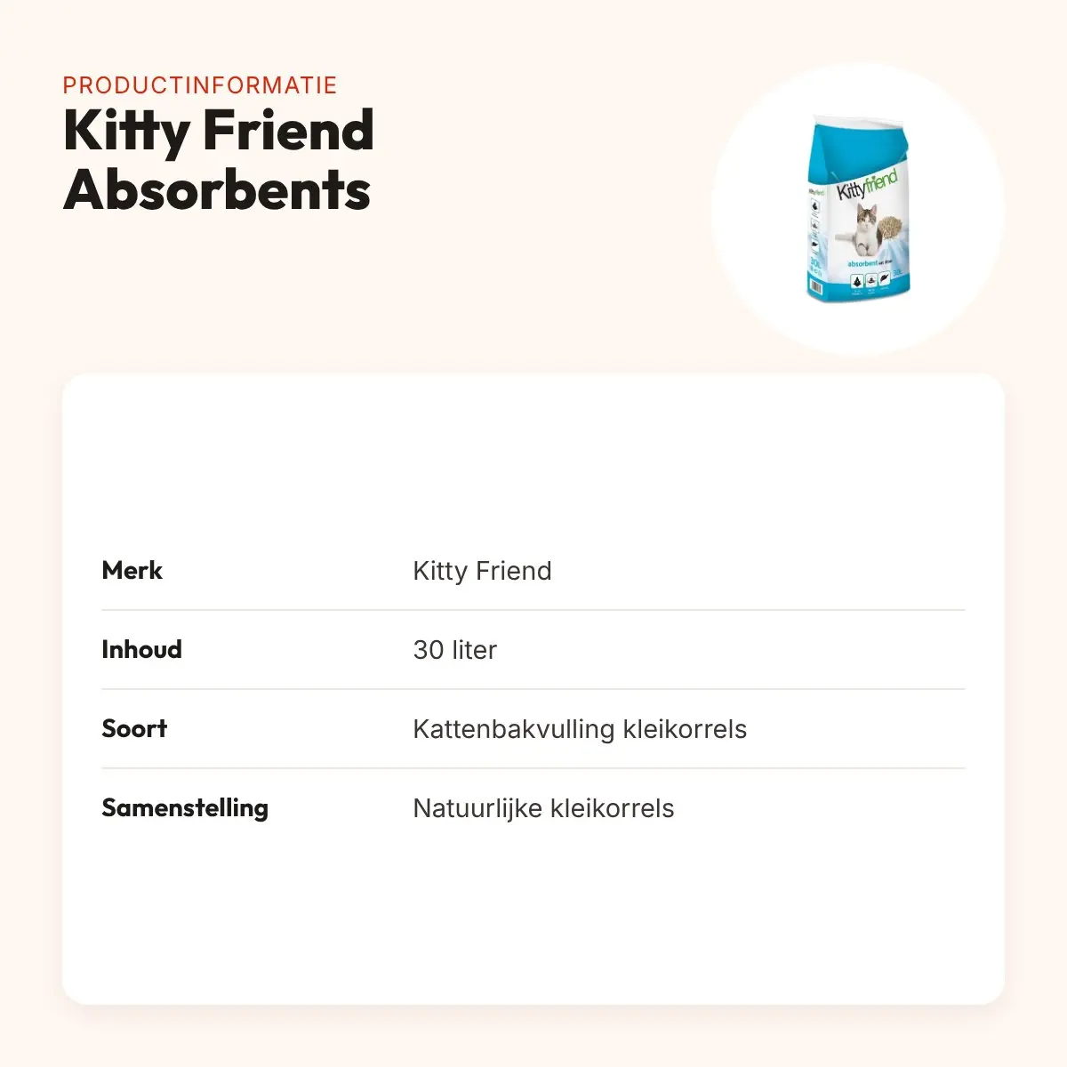 Kitty Friend Absorbents kattenbakvulling kleikorrels 30 liter – productinformatie