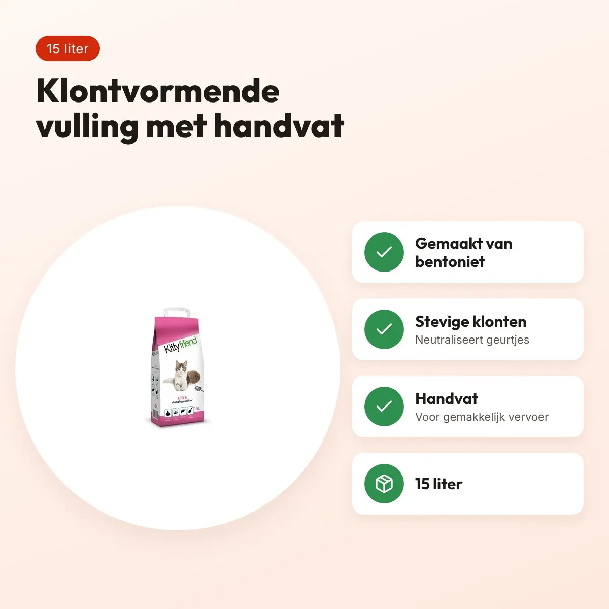 Kitty Friend Ultra kattenbakvulling klontvormend bentoniet 15 liter – voordelen