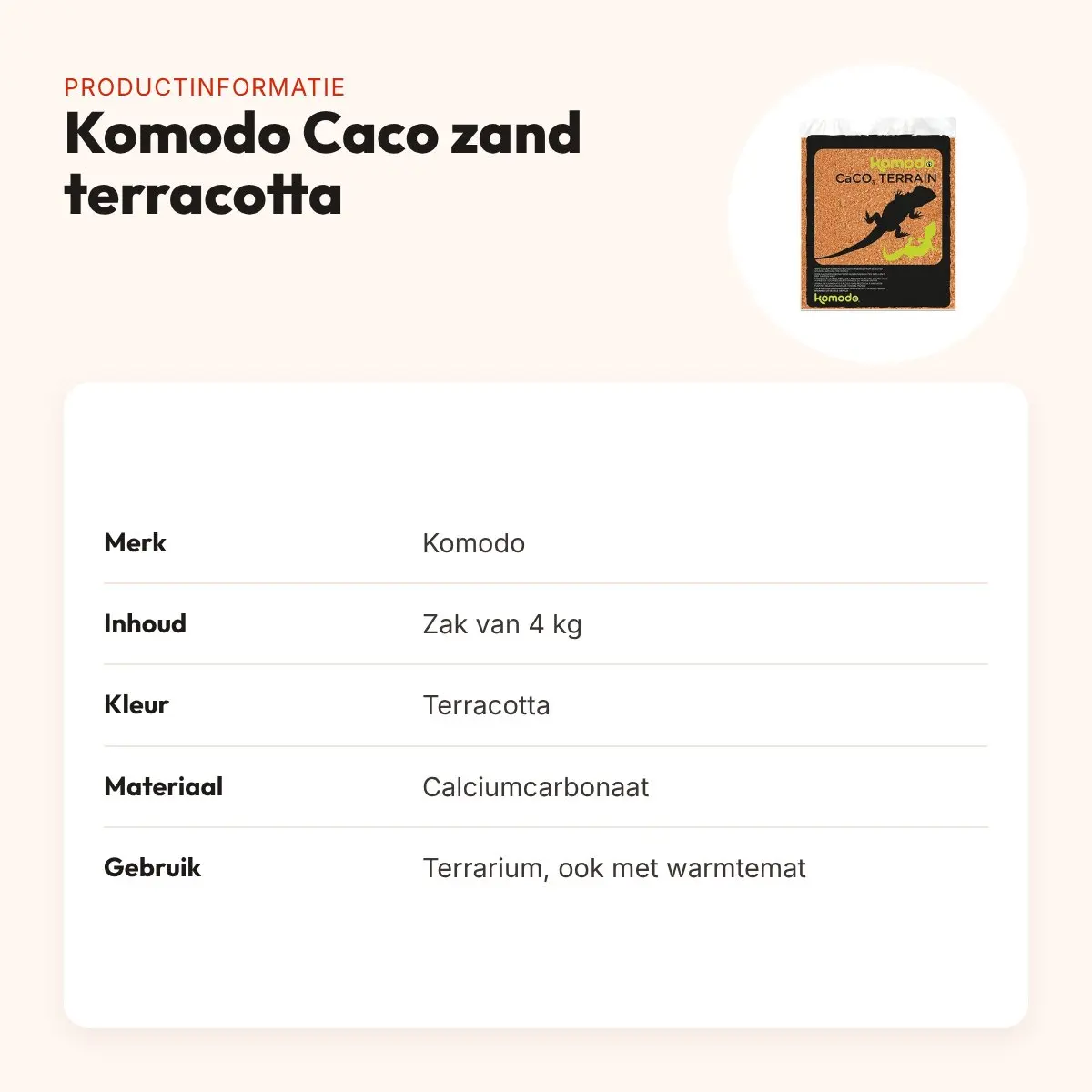 Komodo Caco zand terracotta 4 kg – terrariumzand van calciumcarbonaat – productinformatie