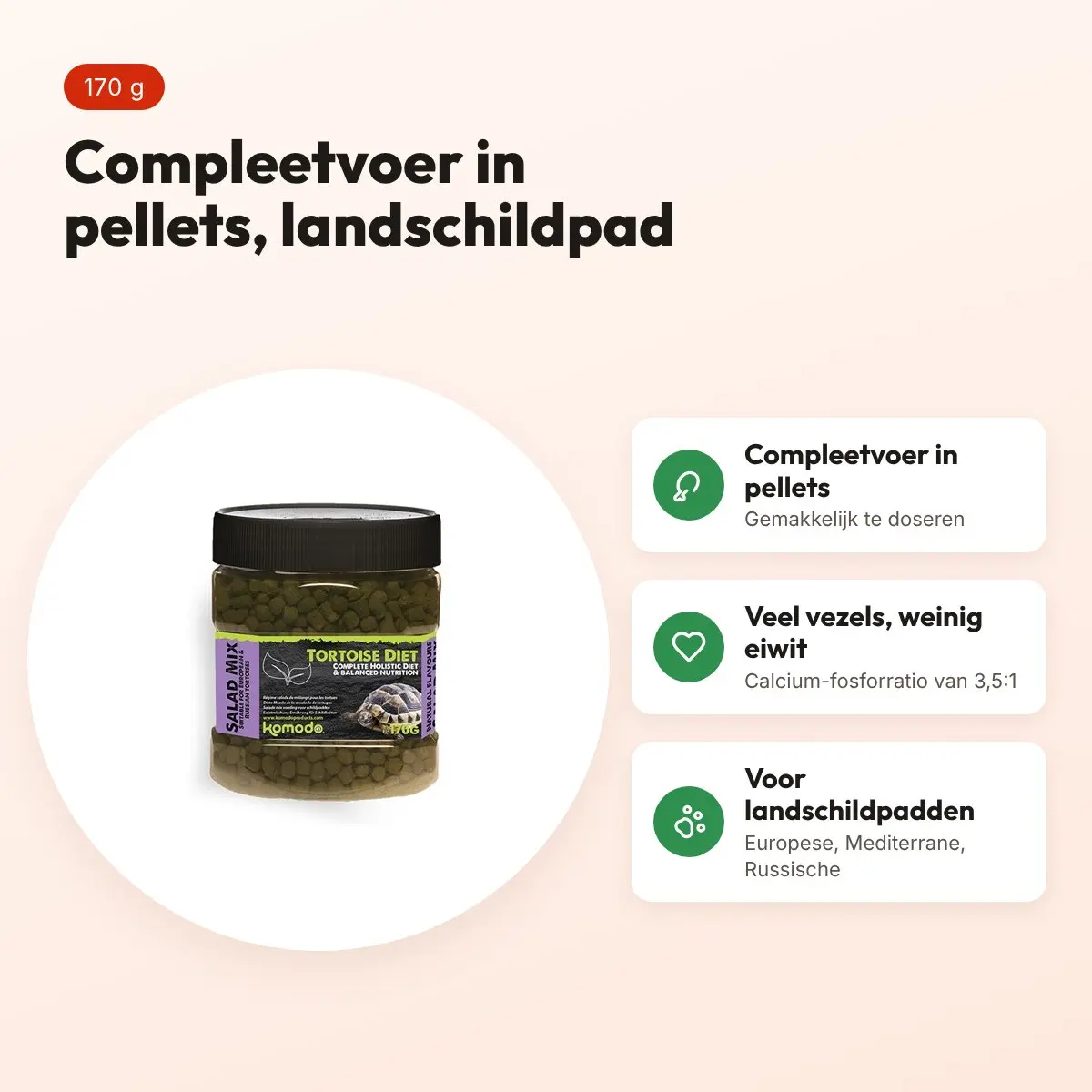 Komodo schildpadvoer Salade Mix 170 g – compleetvoer landschildpadden – voordelen