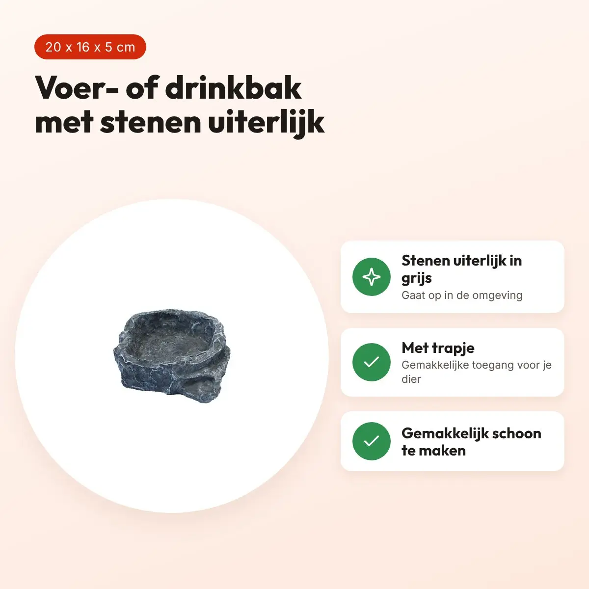 Komodo voerbak Terraced grijs medium 20 x 16 x 5 cm – met trapje – voordelen