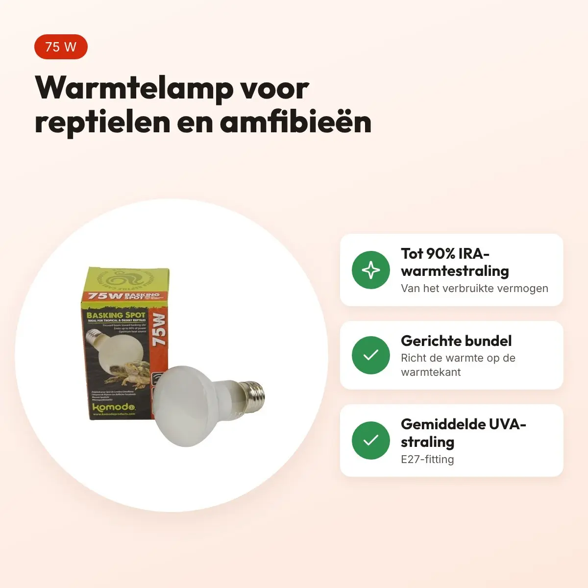 Komodo warmtelamp ES 75 W E27 – voor reptielen en amfibieën – voordelen