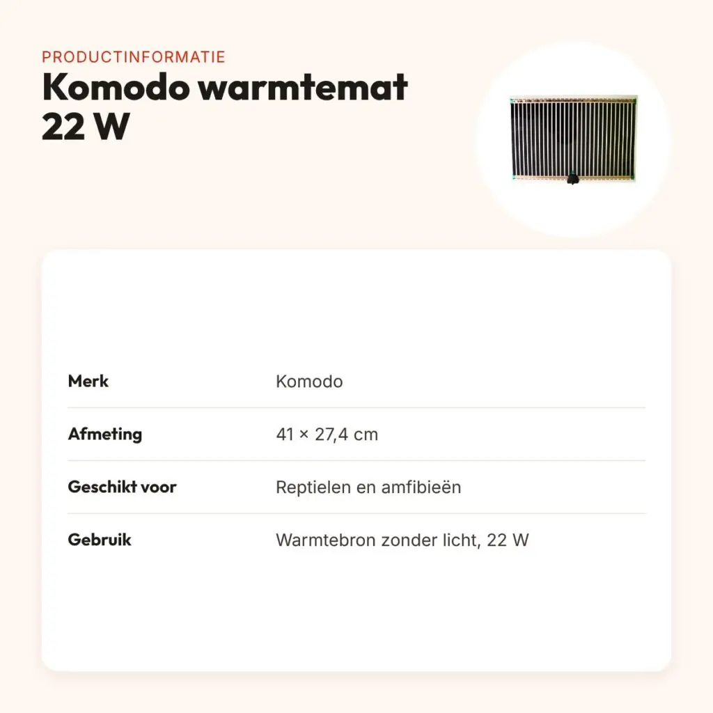 Komodo warmtemat 22 W 41 x 27,4 cm – voor reptielen en amfibieën – productinformatie