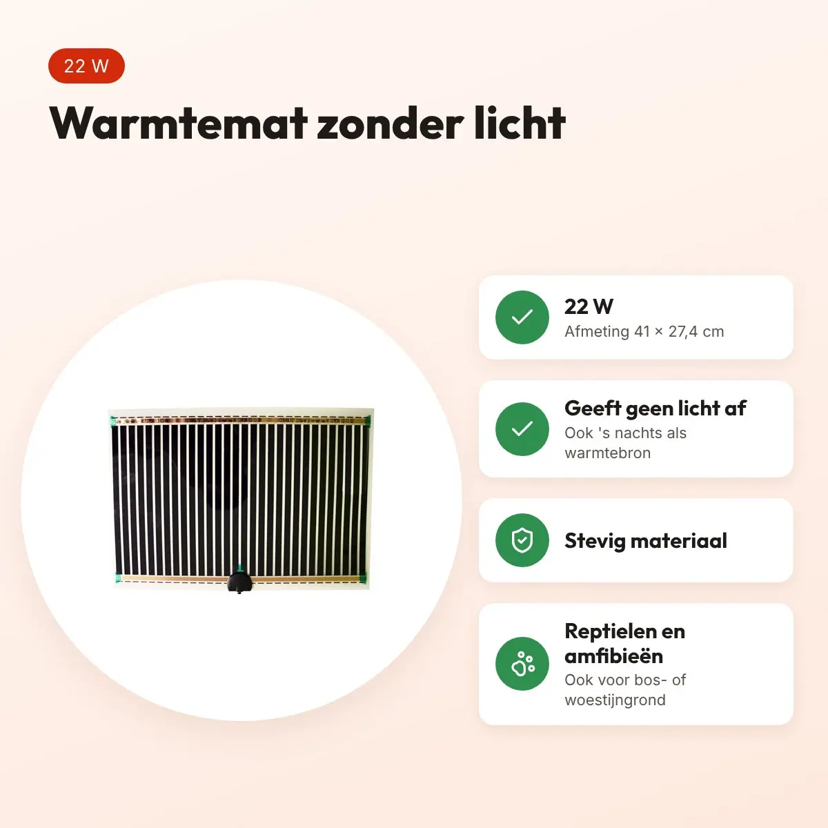 Komodo warmtemat 22 W 41 x 27,4 cm – voor reptielen en amfibieën – voordelen