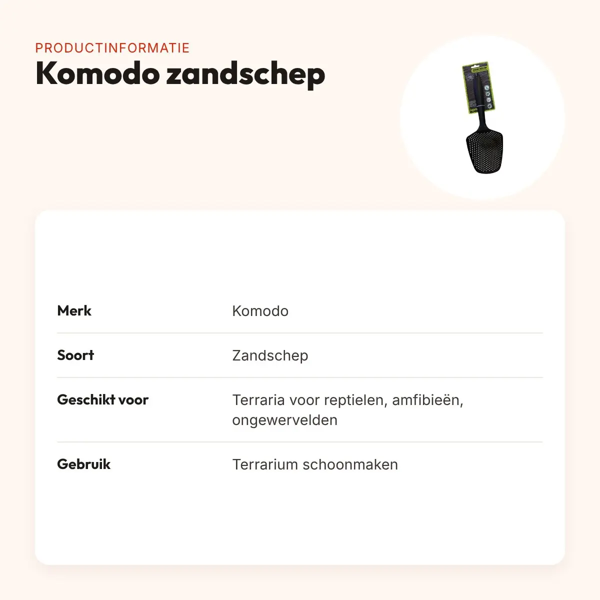Komodo zandschep voor terrarium – snel schoonmaken – productinformatie