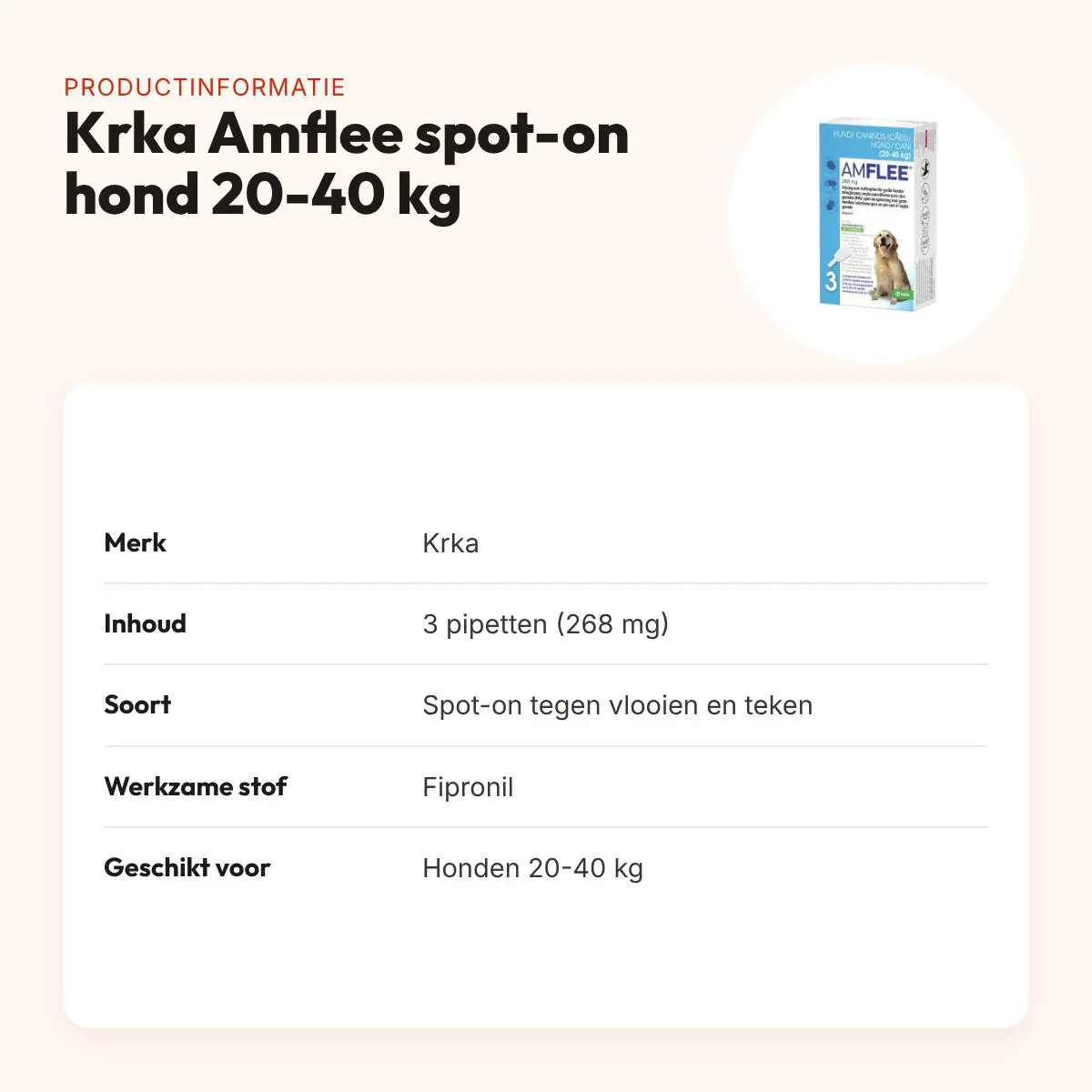 Krka Amflee spot-on hond 20-40 kg 268 mg – 3 pipetten – productinformatie