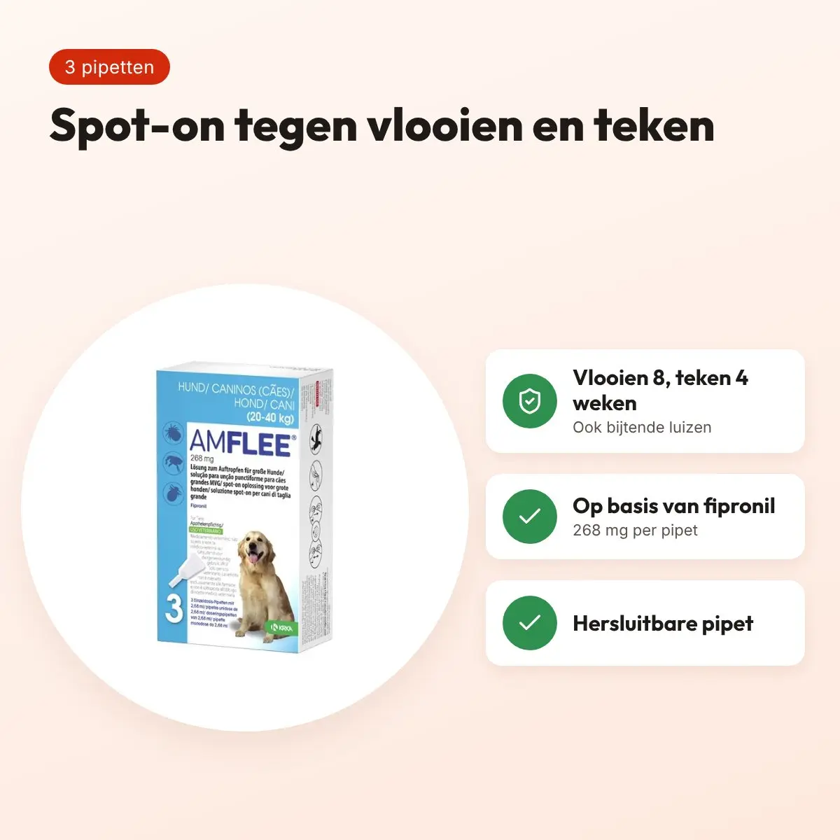 Krka Amflee spot-on hond 20-40 kg 268 mg – 3 pipetten – voordelen