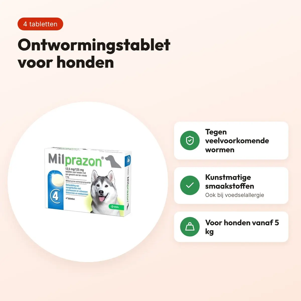 Krka Milprazon ontwormingstabletten hond vanaf 5 kg 12,5 mg – 4 tabletten – voordelen