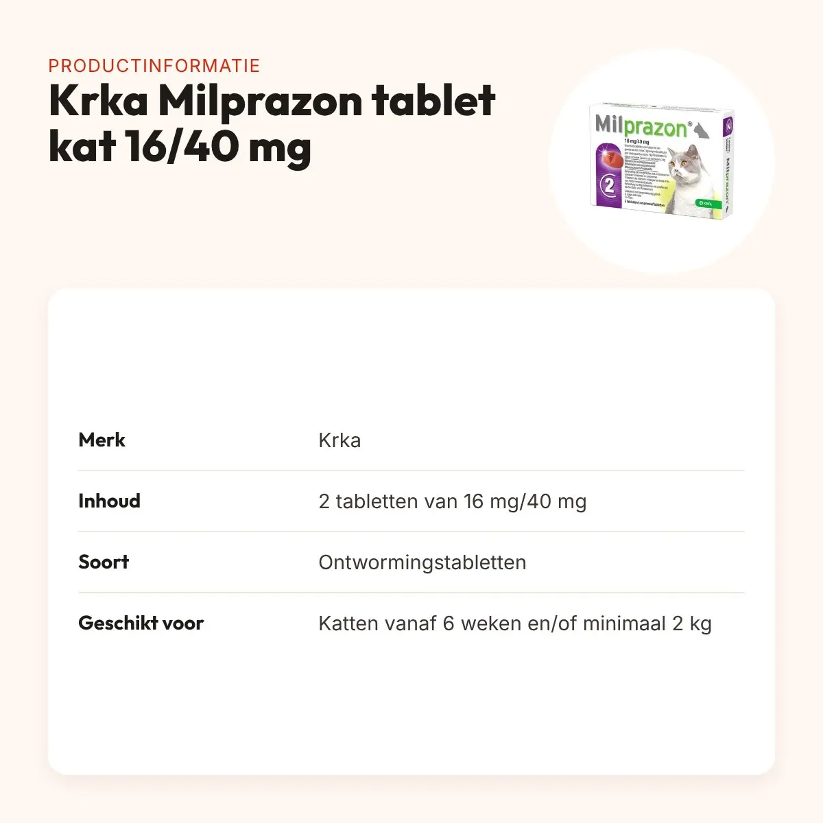 Krka Milprazon ontwormingstabletten kat 16 mg/40 mg – 2 tabletten – productinformatie