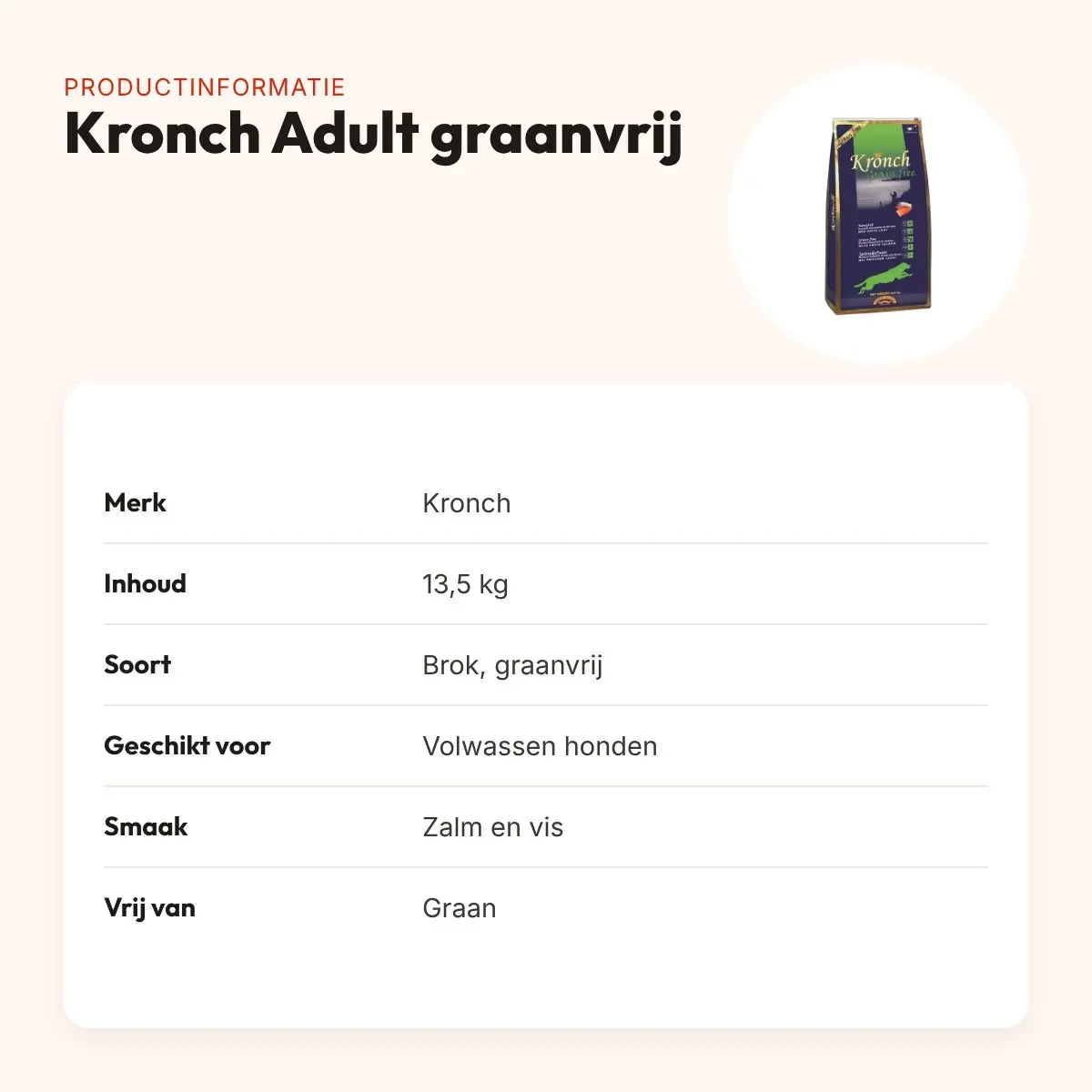 Kronch hondenvoer Adult graanvrij 13,5 kg – verse zalm en vis – productinformatie