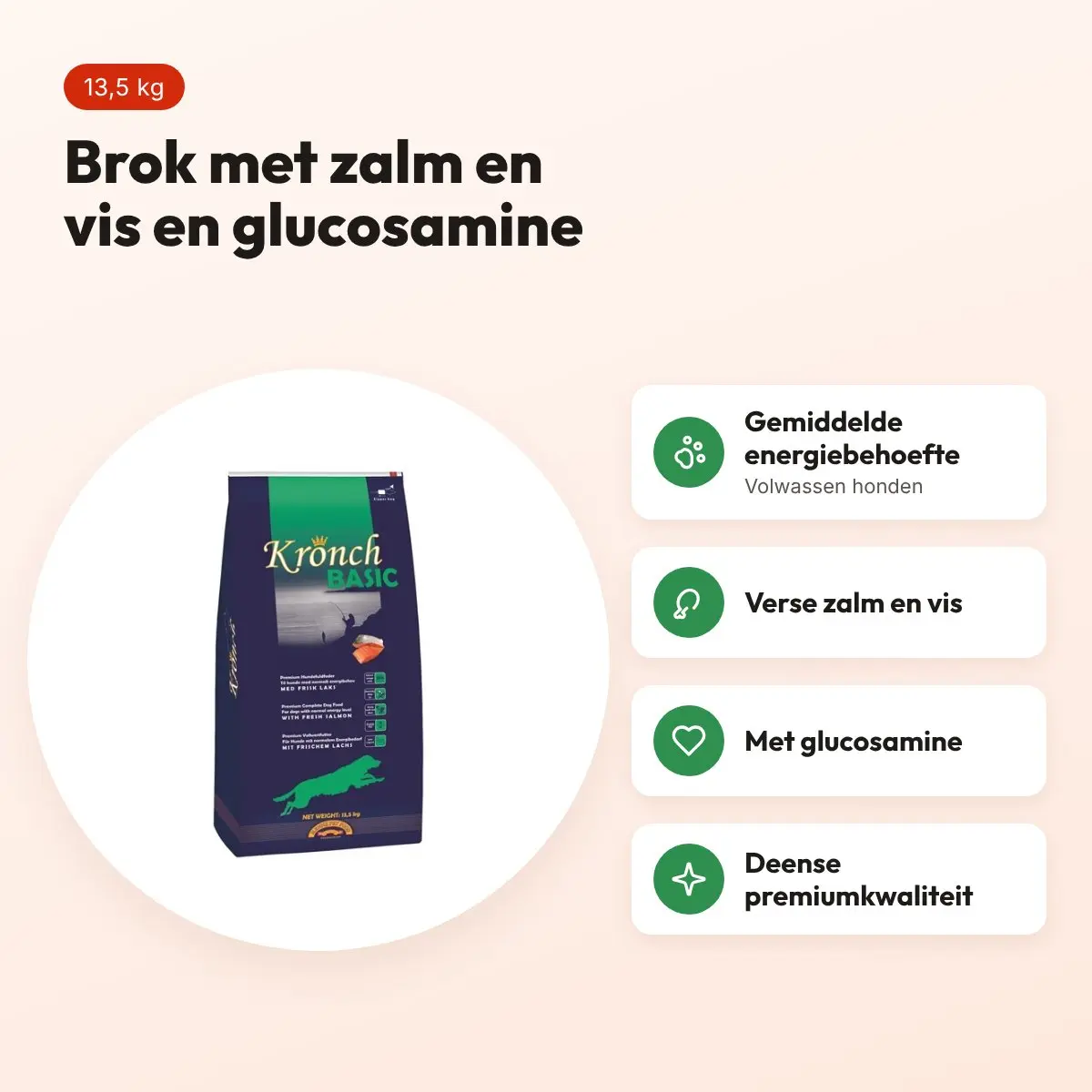 Kronch hondenvoer Basic Adult 13,5 kg – zalm en vis, met glucosamine – voordelen