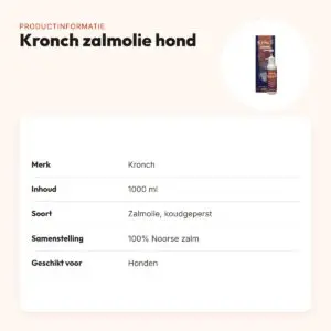 Kronch zalmolie hond 1000 ml – koudgeperst, 100% Noorse zalm – productinformatie