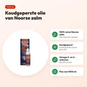 Kronch zalmolie hond 1000 ml – koudgeperst, 100% Noorse zalm – voordelen