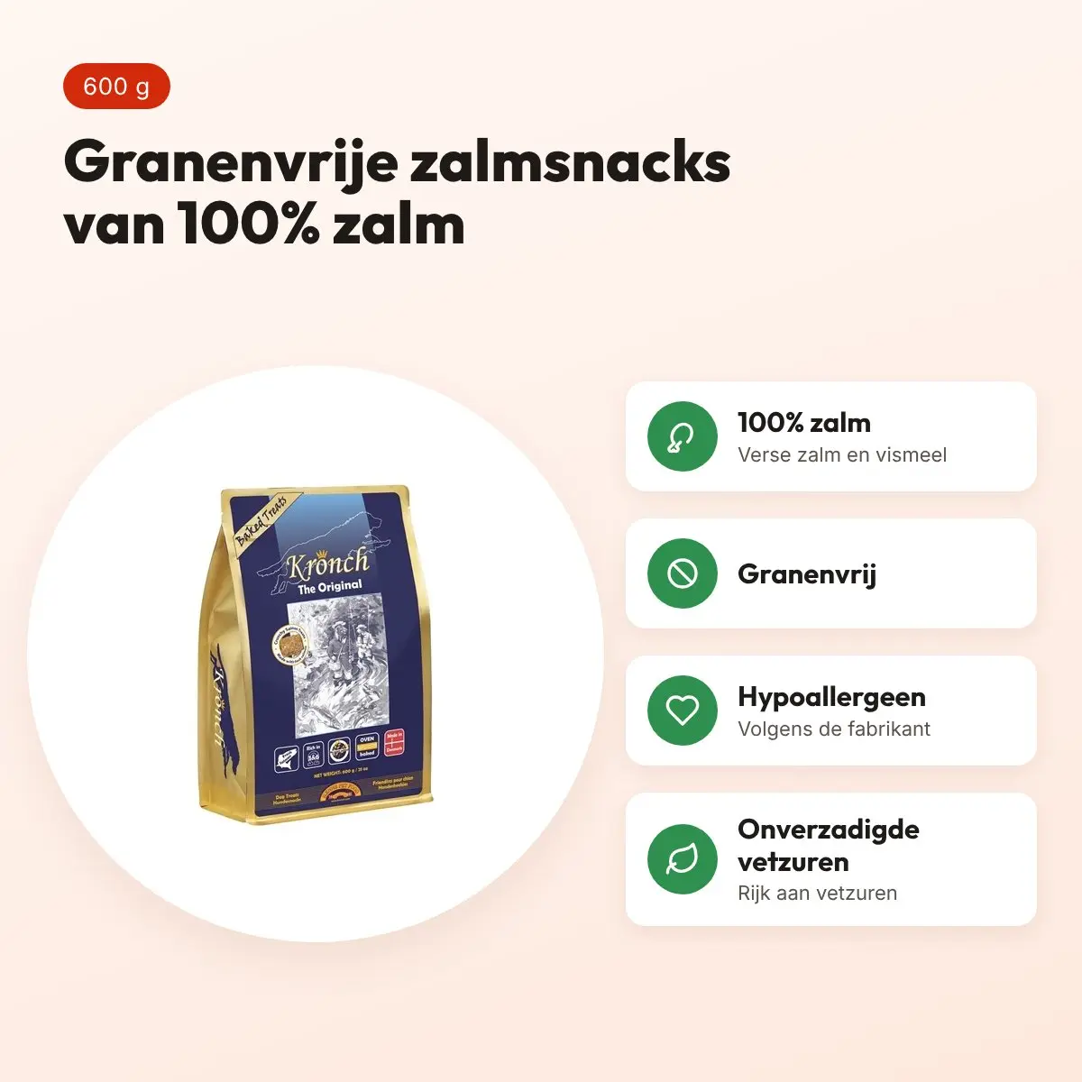 Kronch zalmsnacks 100% zalm 600 g – granenvrij voor honden – voordelen