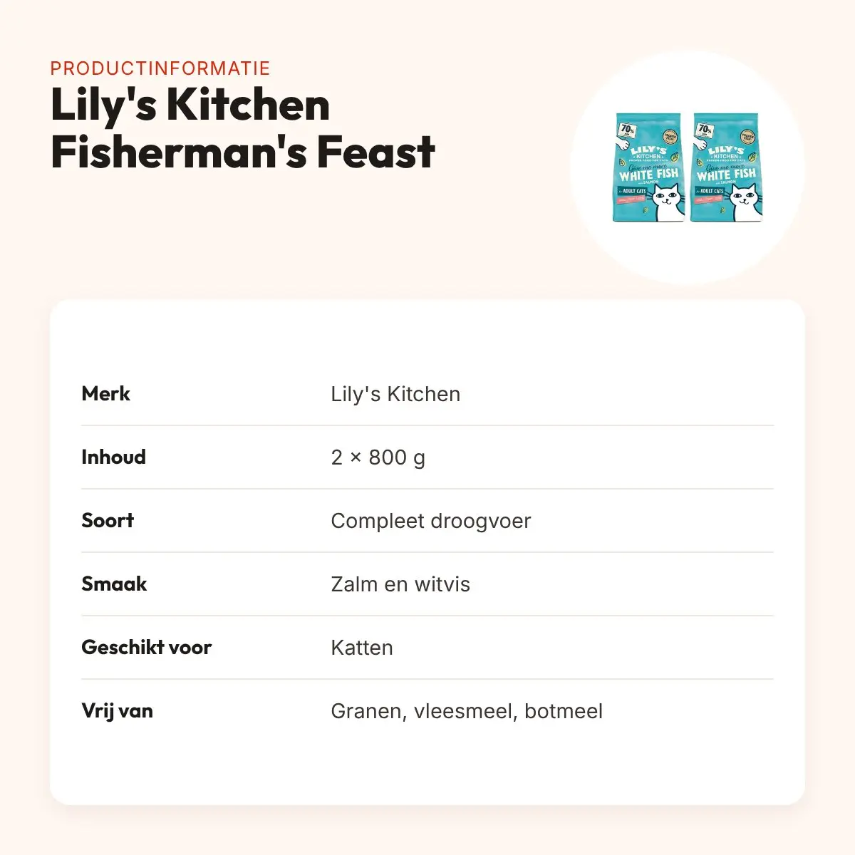 Lily's Kitchen kattenvoer Fisherman's Feast 800 g – multipack 2 stuks – productinformatie