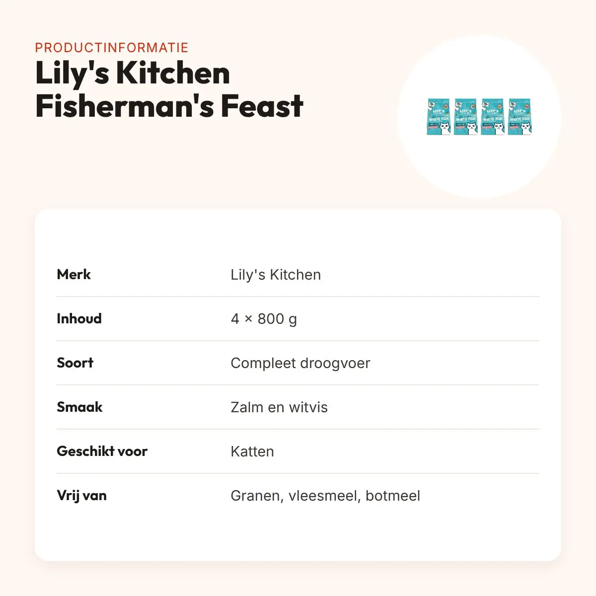 Lily's Kitchen kattenvoer Fisherman's Feast 800 g – multipack 4 stuks – productinformatie