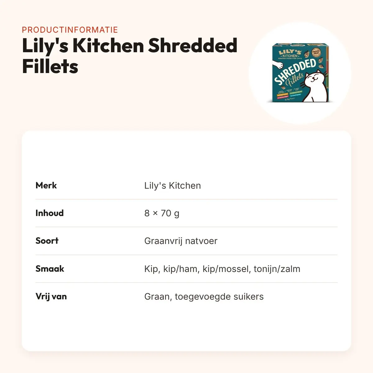 Lily's Kitchen kattenvoer Shredded Fillets multipack 8 x 70 g – productinformatie