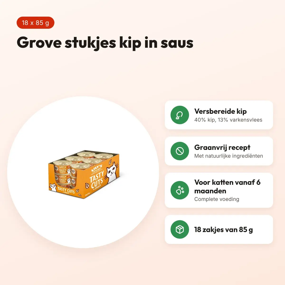 Lily's Kitchen kattenvoer Simply Chicken Tasty Cuts in Gravy 18 x 85 g – voordelen