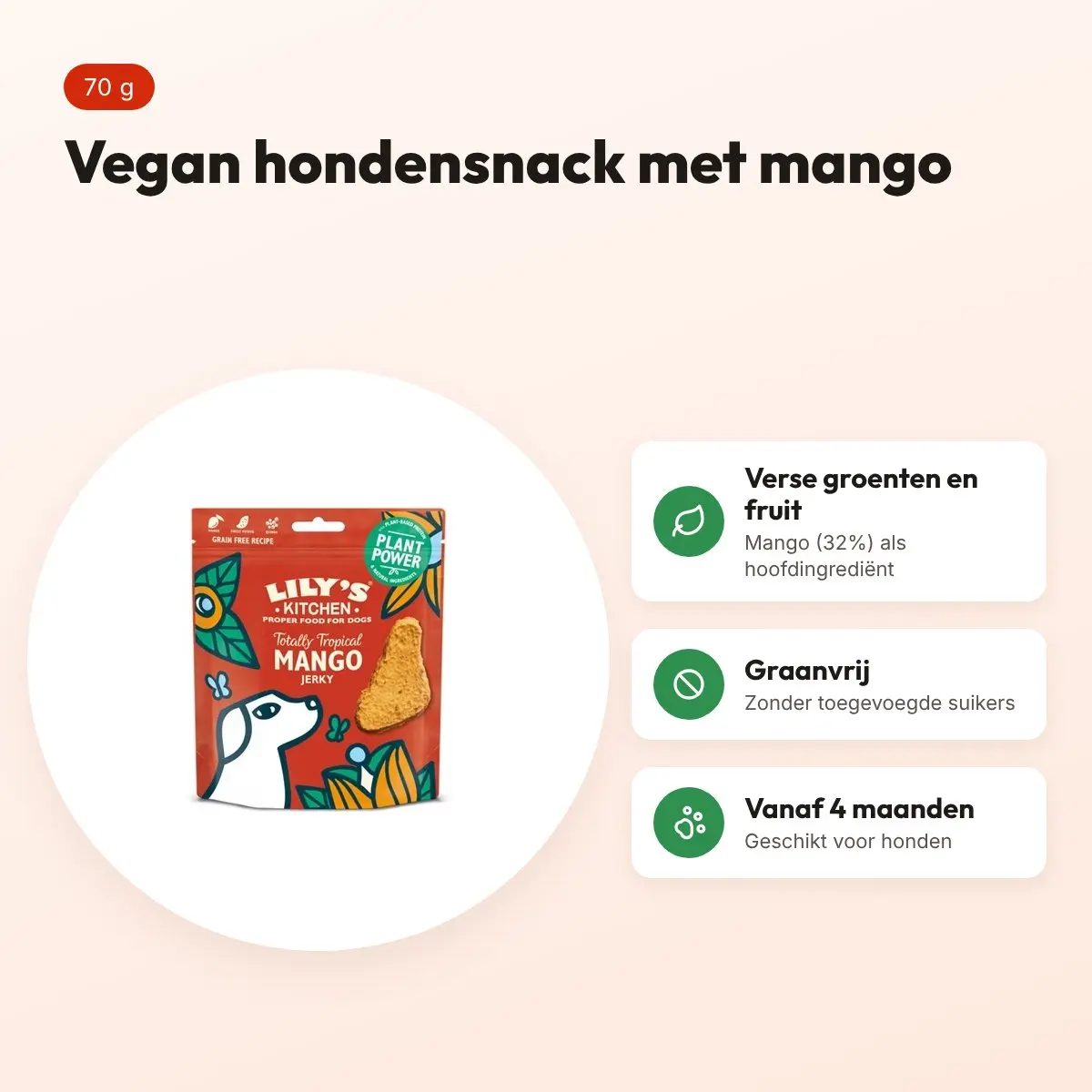 Lily's Kitchen Totally Tropical Mango Jerky 70 g – vegan hondensnack – voordelen
