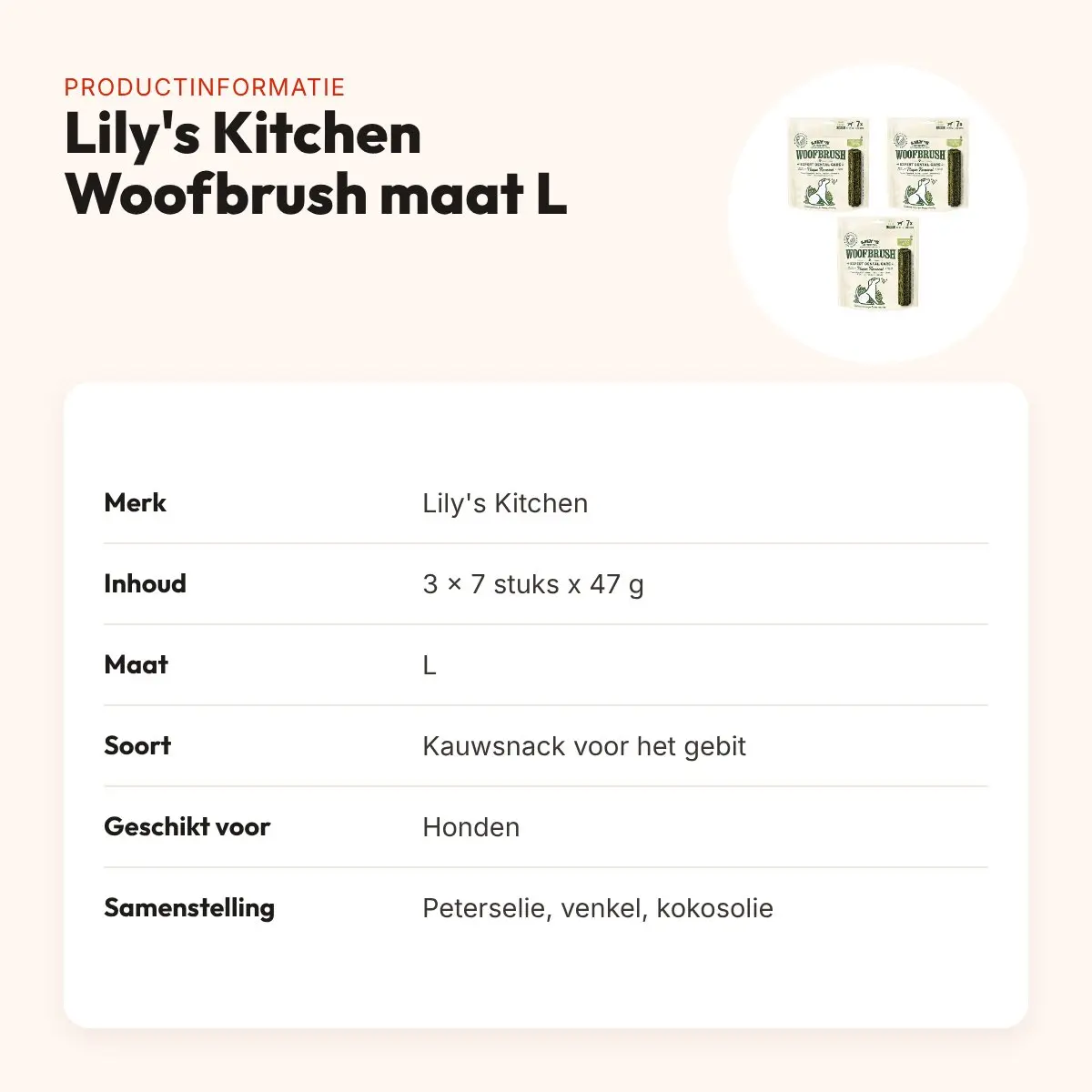 Lily's Kitchen Woofbrush kauwsnack L 47 g – multipack 3 x 7 stuks – productinformatie