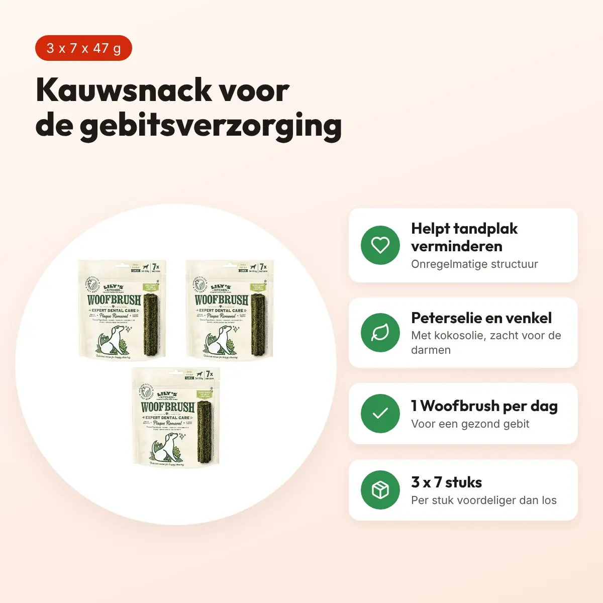 Lily's Kitchen Woofbrush kauwsnack L 47 g – multipack 3 x 7 stuks – voordelen