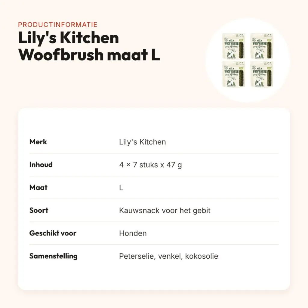 Lily's Kitchen Woofbrush kauwsnack L 47 g – multipack 4 x 7 stuks – productinformatie