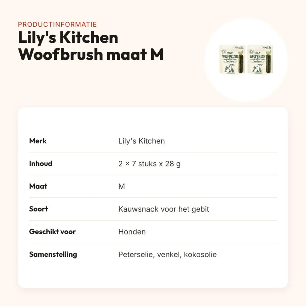 Lily's Kitchen Woofbrush kauwsnack M 28 g – multipack 2 x 7 stuks – productinformatie