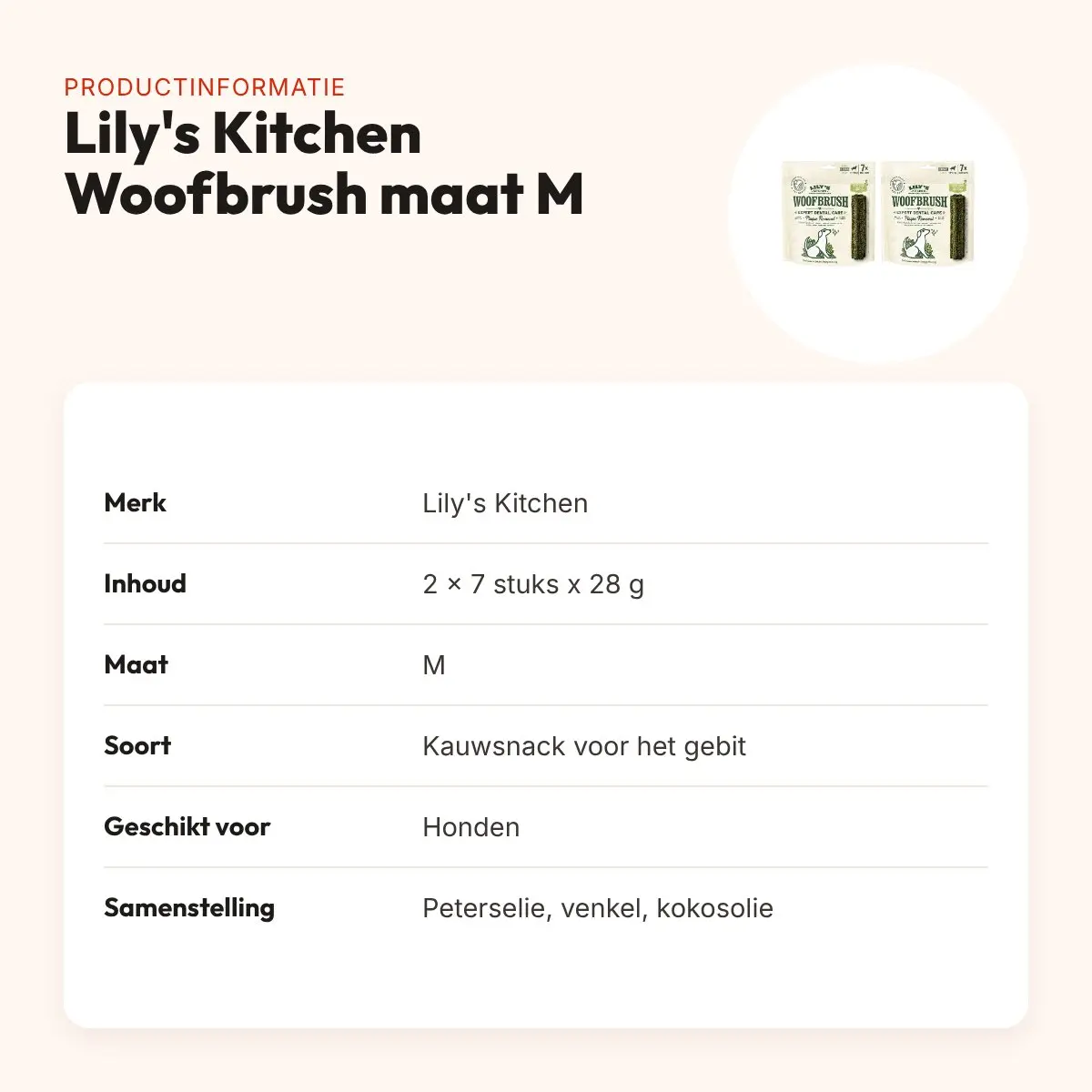 Lily's Kitchen Woofbrush kauwsnack M 28 g – multipack 2 x 7 stuks – productinformatie