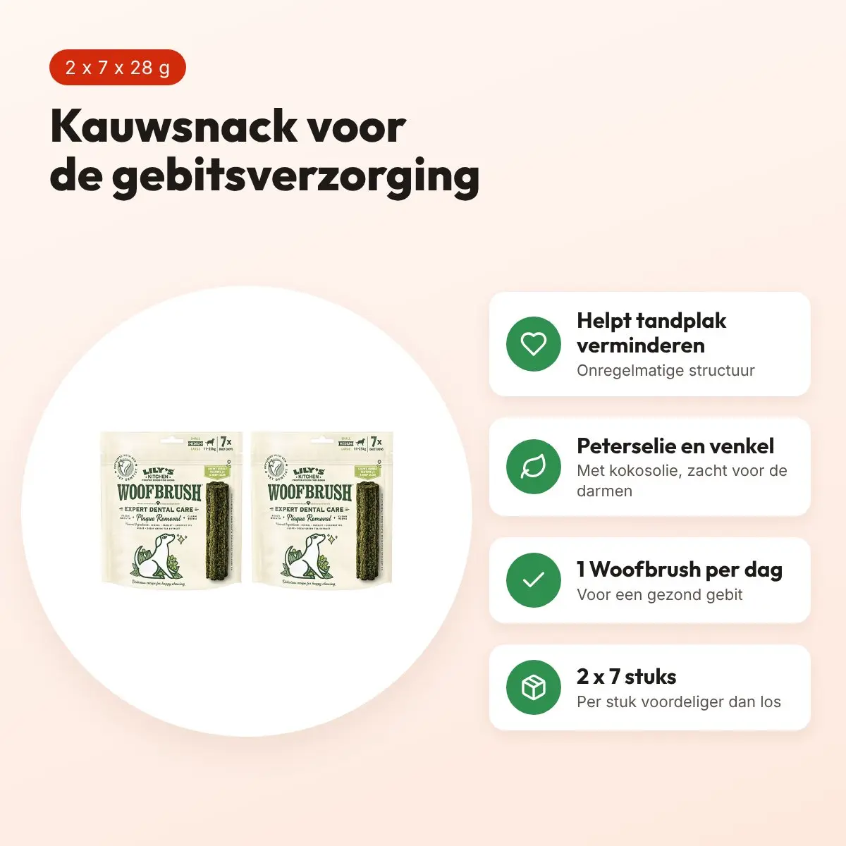 Lily's Kitchen Woofbrush kauwsnack M 28 g – multipack 2 x 7 stuks – voordelen