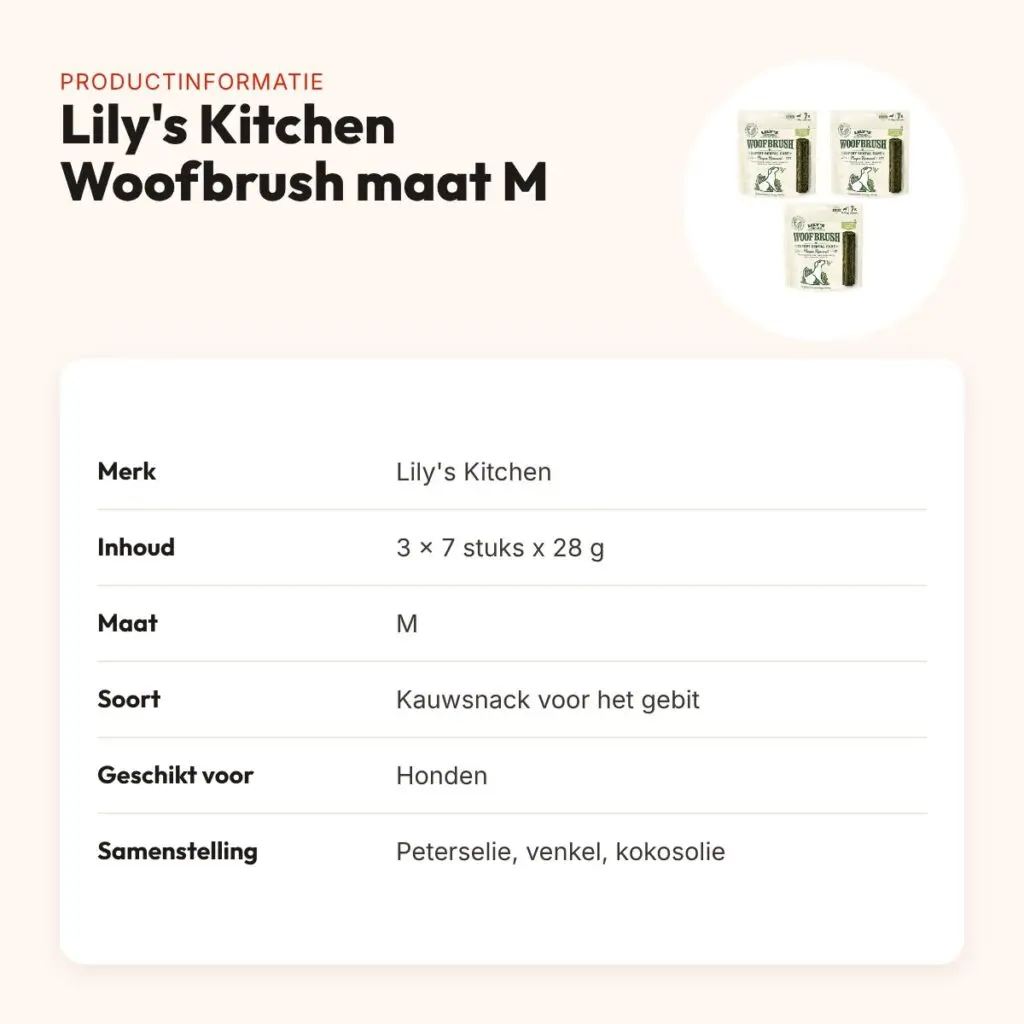 Lily's Kitchen Woofbrush kauwsnack M 28 g – multipack 3 x 7 stuks – productinformatie