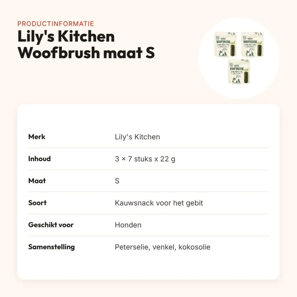 Lily's Kitchen Woofbrush kauwsnack S 22 g – multipack 3 x 7 stuks – productinformatie