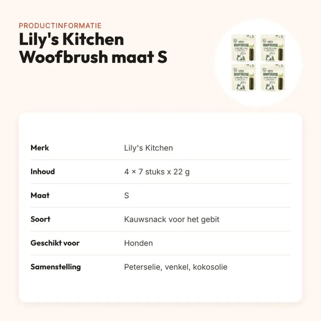 Lily's Kitchen Woofbrush kauwsnack S 22 g – multipack 4 x 7 stuks – productinformatie