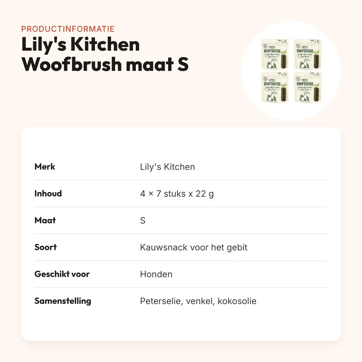 Lily's Kitchen Woofbrush kauwsnack S 22 g – multipack 4 x 7 stuks – productinformatie