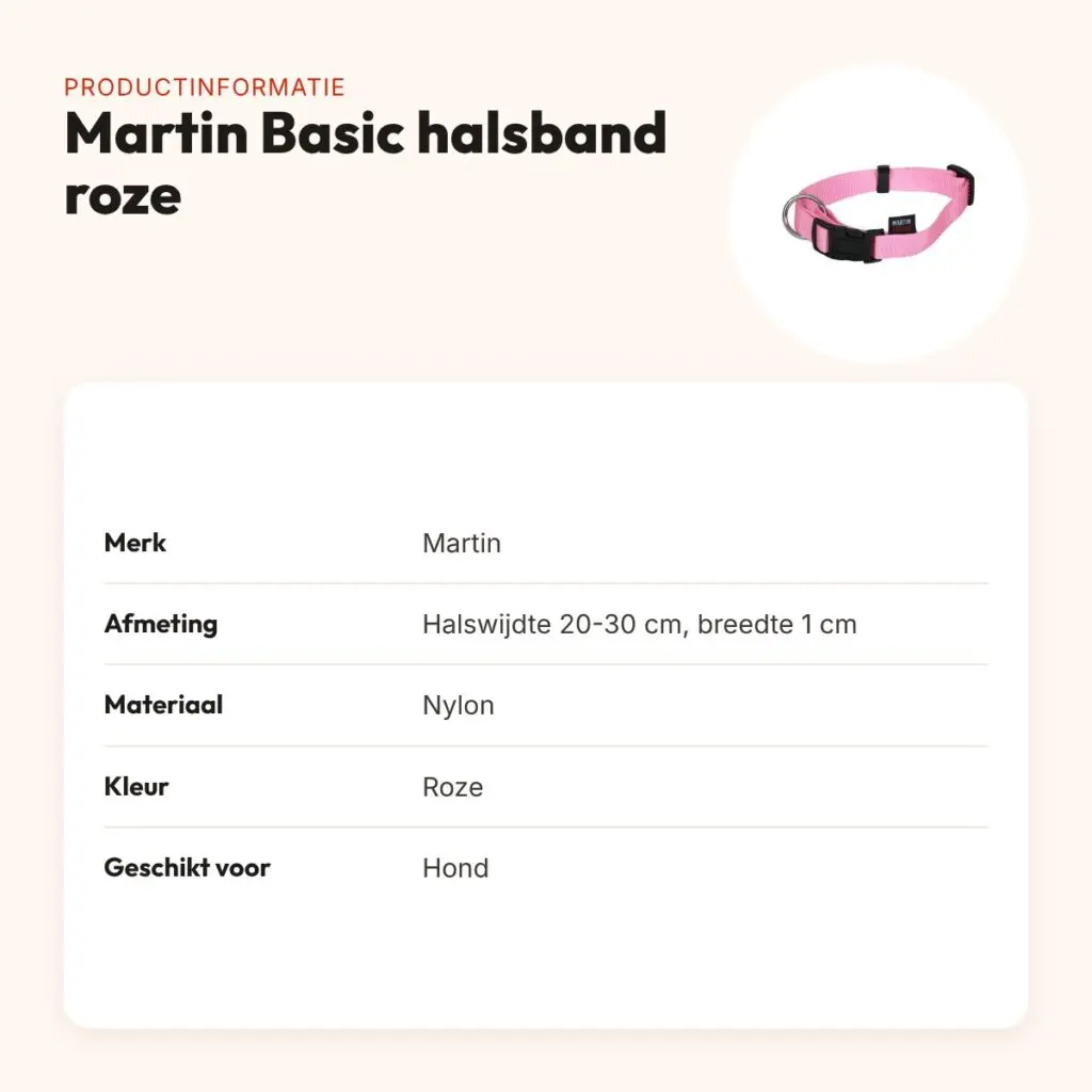 Martin Basic halsband nylon roze 20-30 cm – productinformatie