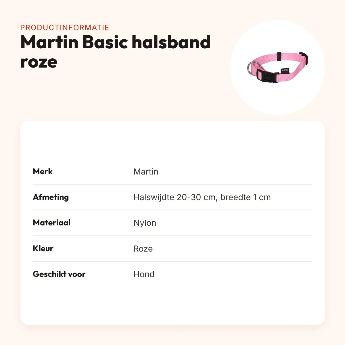 Martin Basic halsband nylon roze 20-30 cm – productinformatie