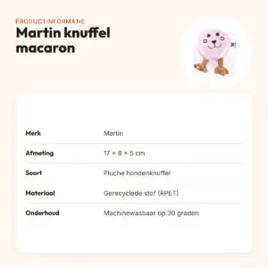 Martin hondenknuffel macaron 17 x 8 x 5 cm – pluche met pieper – productinformatie