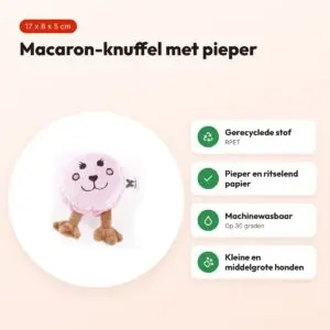 Martin hondenknuffel macaron 17 x 8 x 5 cm – pluche met pieper – voordelen