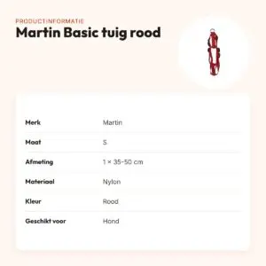 Martin hondentuig Basic nylon rood 35-50 cm – maat S – productinformatie