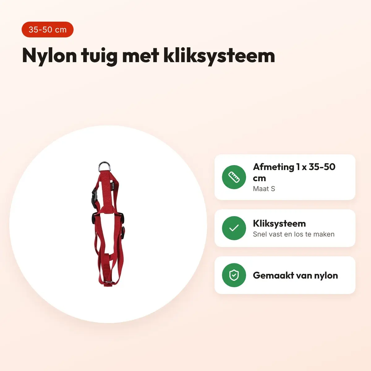 Martin hondentuig Basic nylon rood 35-50 cm – maat S – voordelen