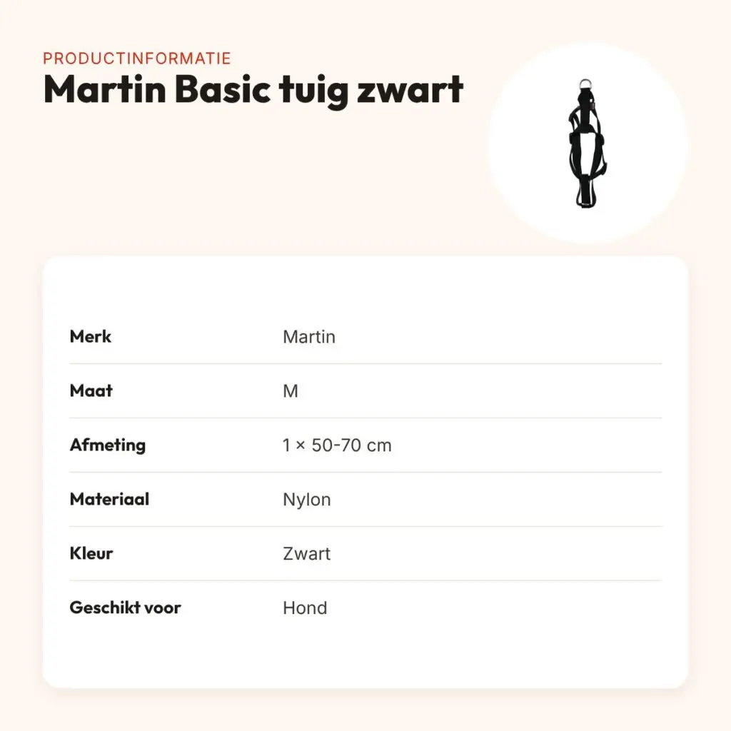Martin hondentuig Basic nylon zwart 50-70 cm – maat M – productinformatie