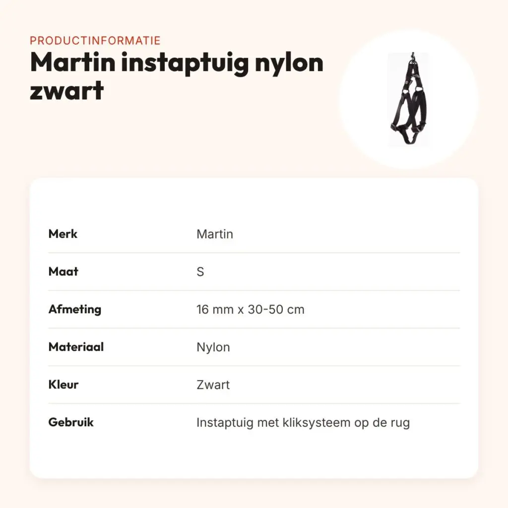 Martin instaptuig nylon zwart 30-50 cm – maat S – productinformatie
