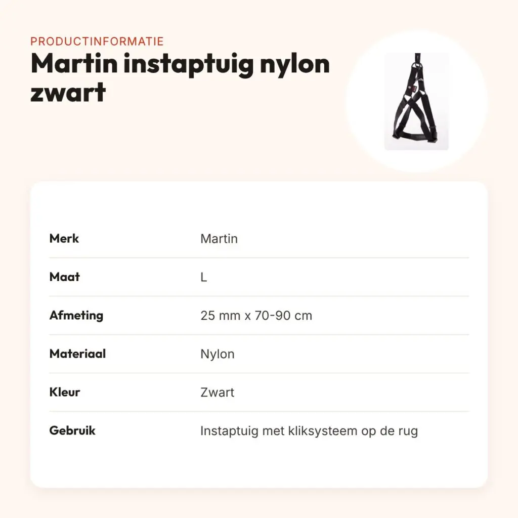 Martin instaptuig nylon zwart 70-90 cm – maat L – productinformatie
