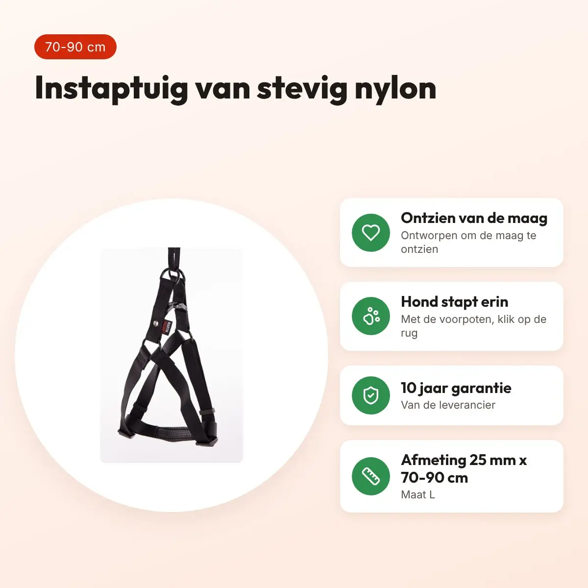 Martin instaptuig nylon zwart 70-90 cm – maat L – voordelen
