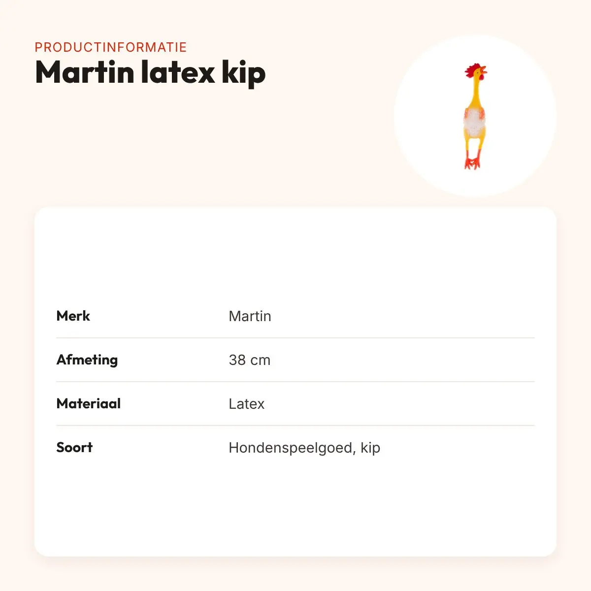 Martin latex hondenspeelgoed kip 38 cm – productinformatie
